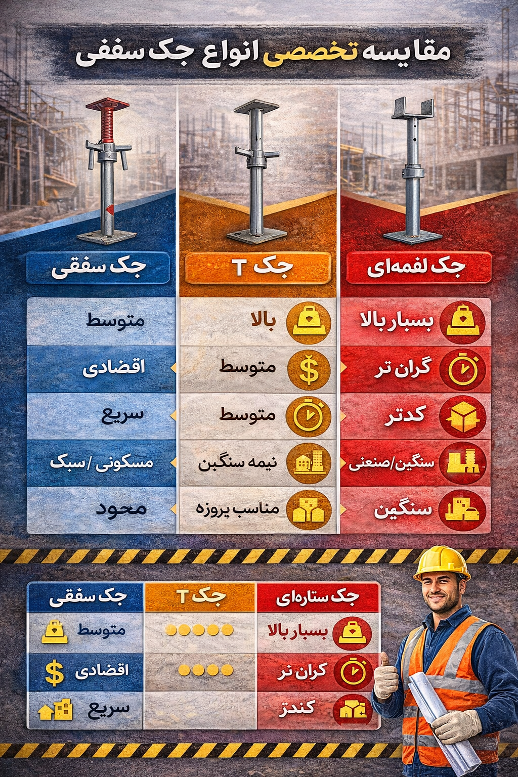 مقایسه کاربرد و قیمت انواع جک سقفی